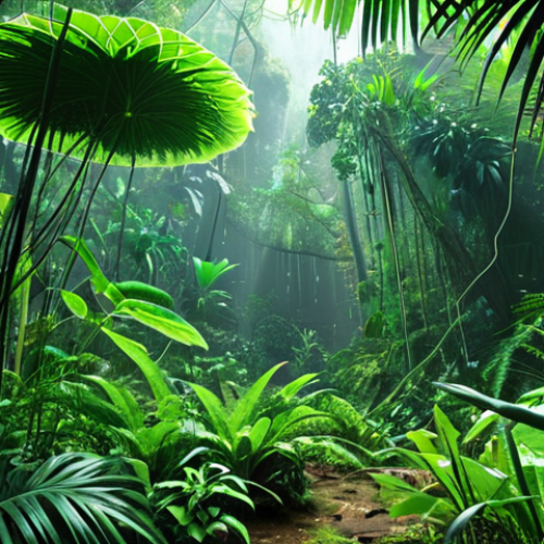 **A lush Vietnamese jungle scene, showcasing vibrant green foliage. Focus on the interconnectedness of plants, with subtle chemical signals visualized as glowing particles between them. Include researchers with advanced technology, studying these plant communications.**
